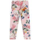 Girls Pink Floral Leggings, 1, hi-res