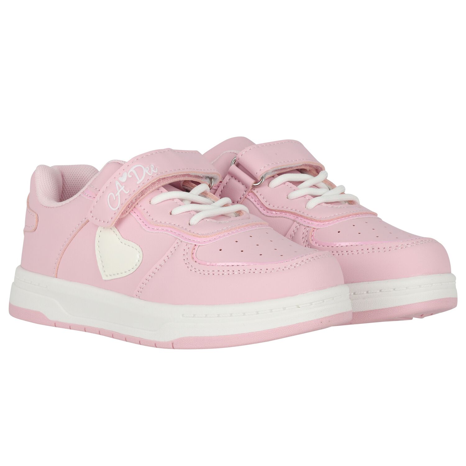 Girls Pink Heart Trainers, 1, hi-res