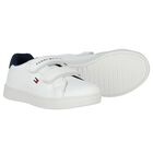 Boys White & Navy Blue Logo Trainers, 2, hi-res