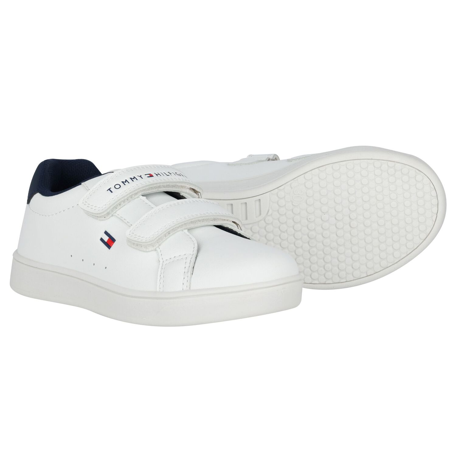 Boys White & Navy Blue Logo Trainers, 2, hi-res
