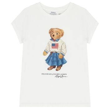 Girls White Polo Bear T-Shirt