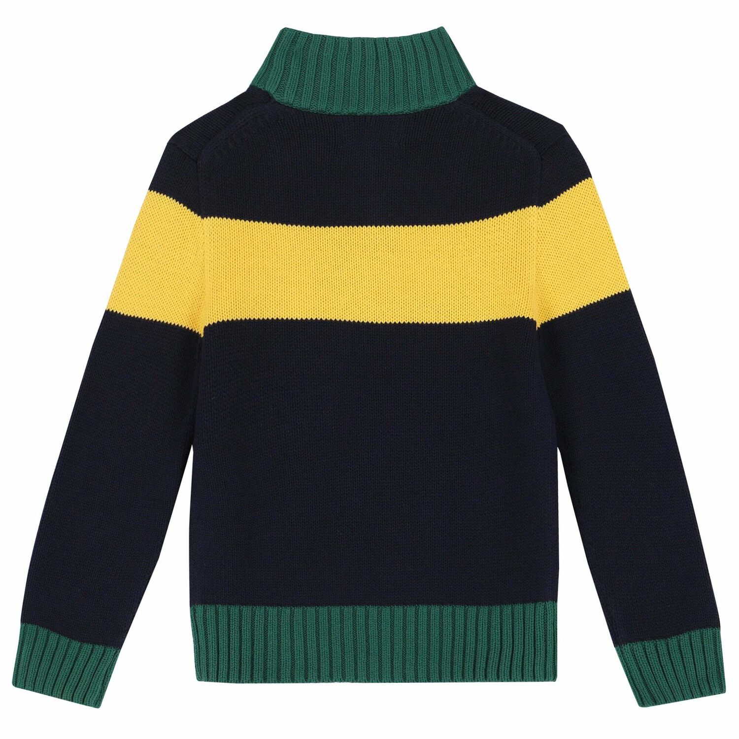 Boys Green, Navy & Yellow Logo Knitted Top, 1, hi-res