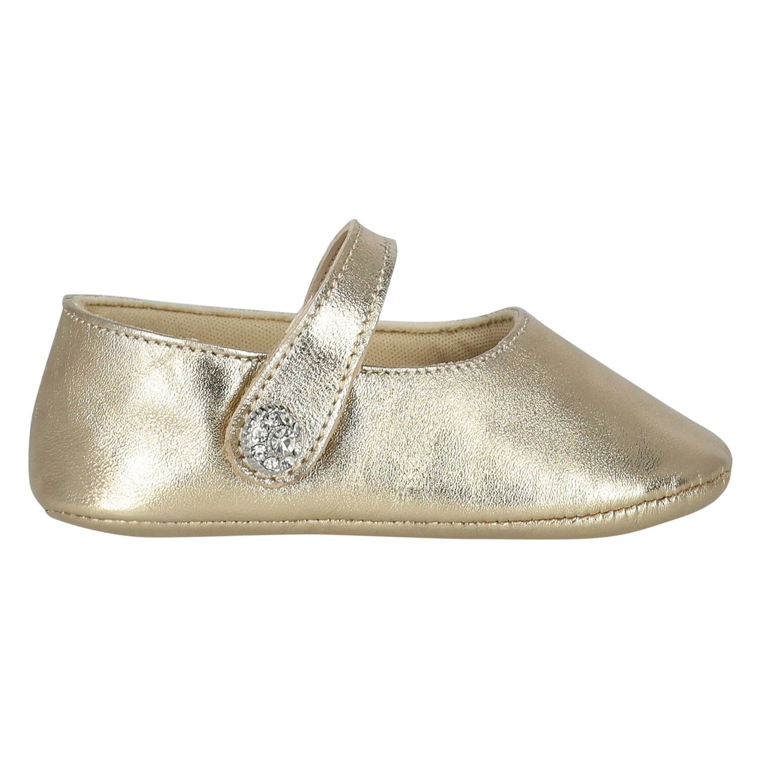Baby Girls Gold Diamante Shoes, 1, hi-res