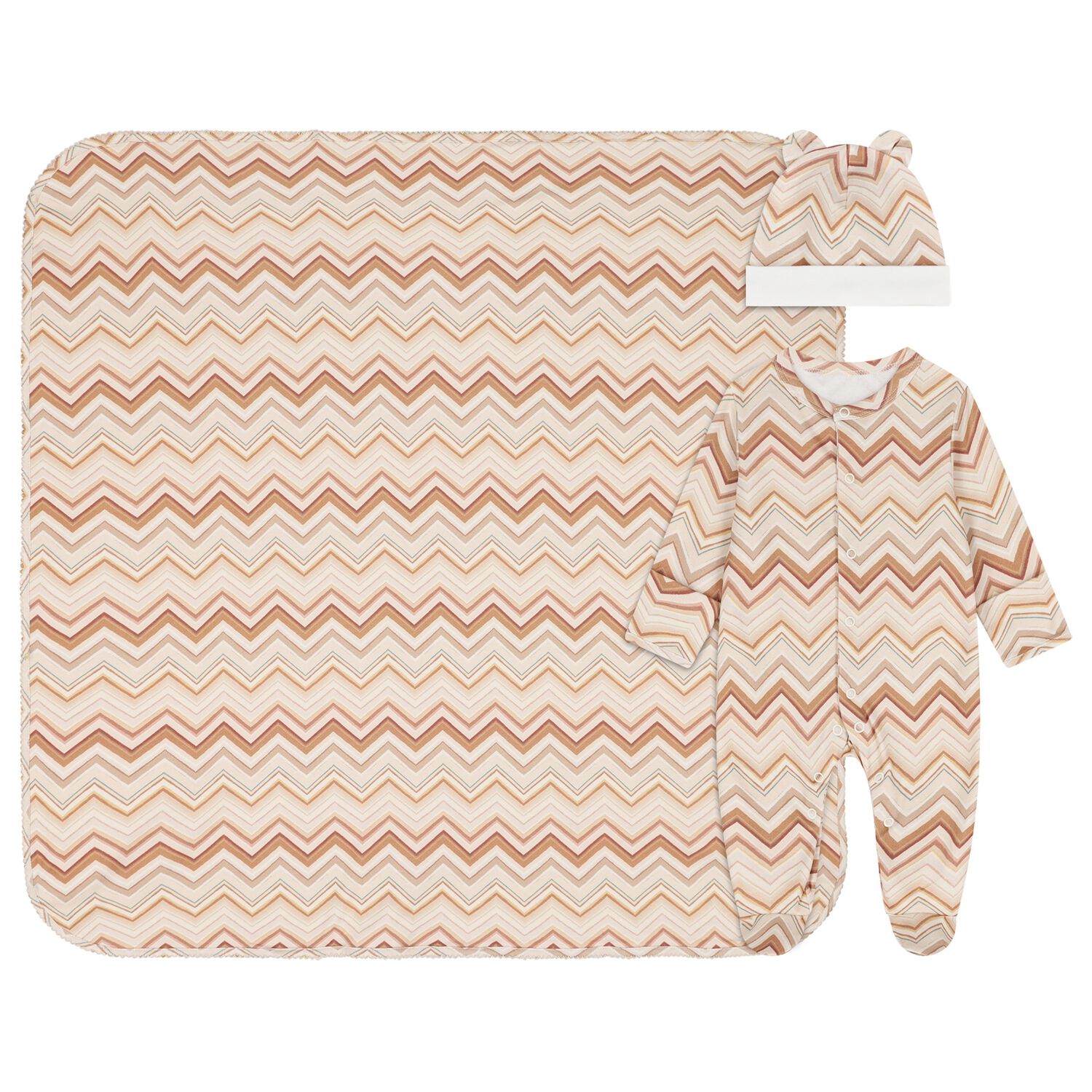 Beige & Brown Zig Zag Babygrow Gift Set, 1, hi-res