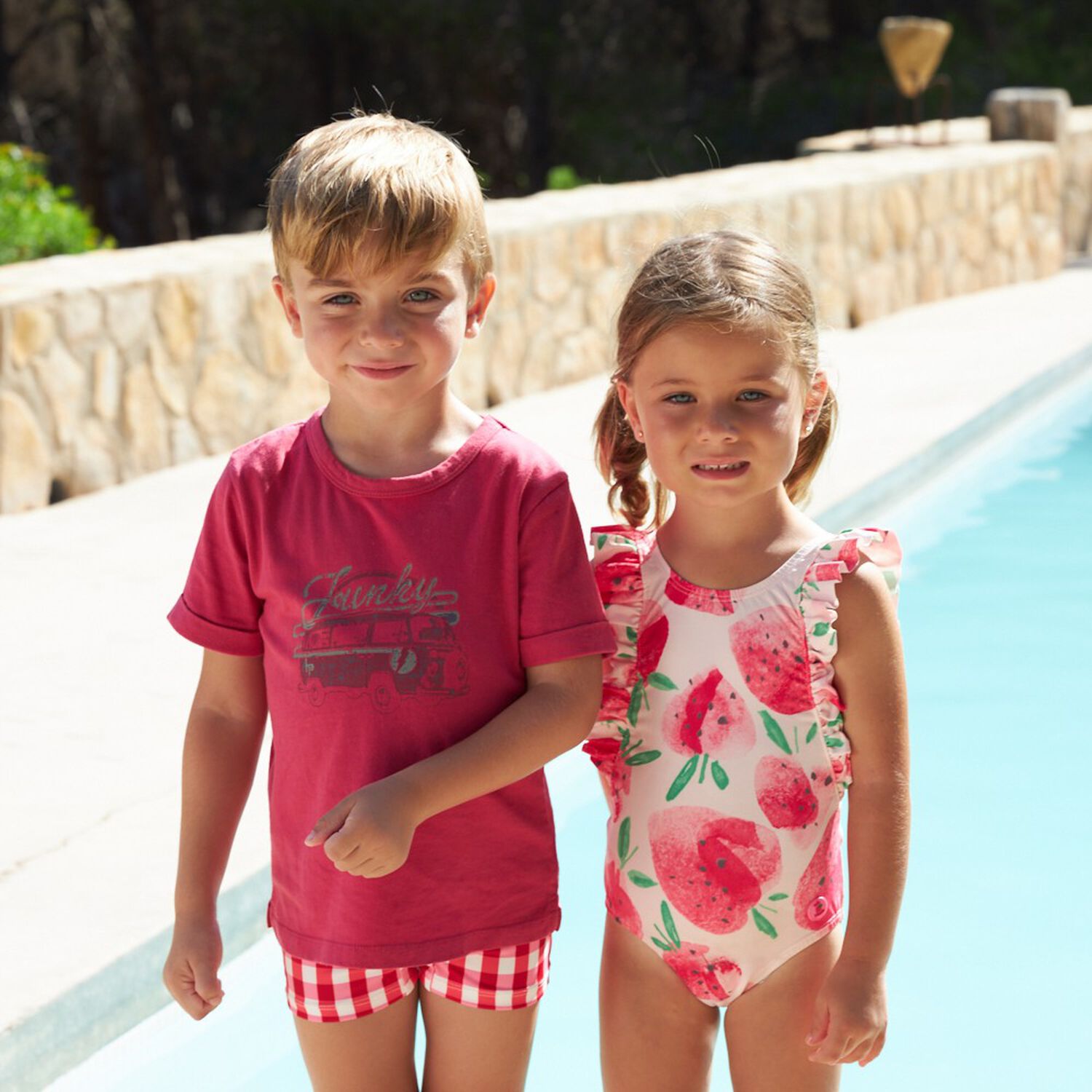 Girls Pink Strawberry Swimsuit, 1, hi-res image number null