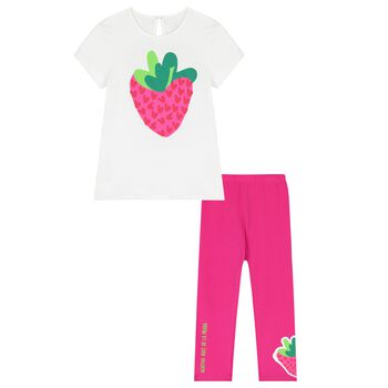 Girls White & Pink Strawberry Leggings Set