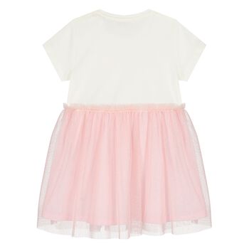 Younger Girls White & Pink Logo Tulle Dress