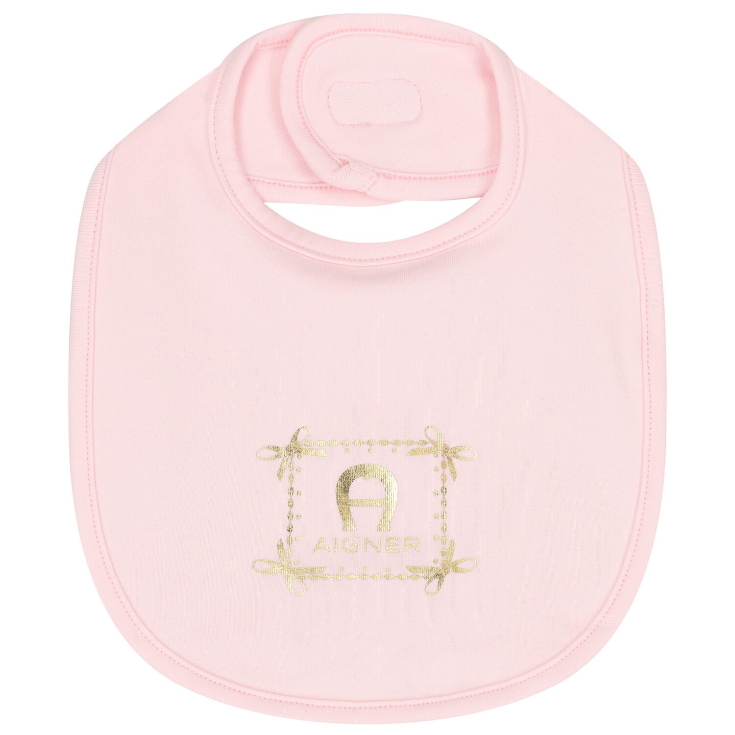Baby Girls Pink & Gold Logo Bib, 2, hi-res