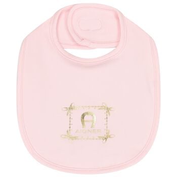 Baby Girls Pink & Gold Logo Bib