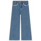 Girls Blue Denim Wide Leg Jeans, 1, hi-res