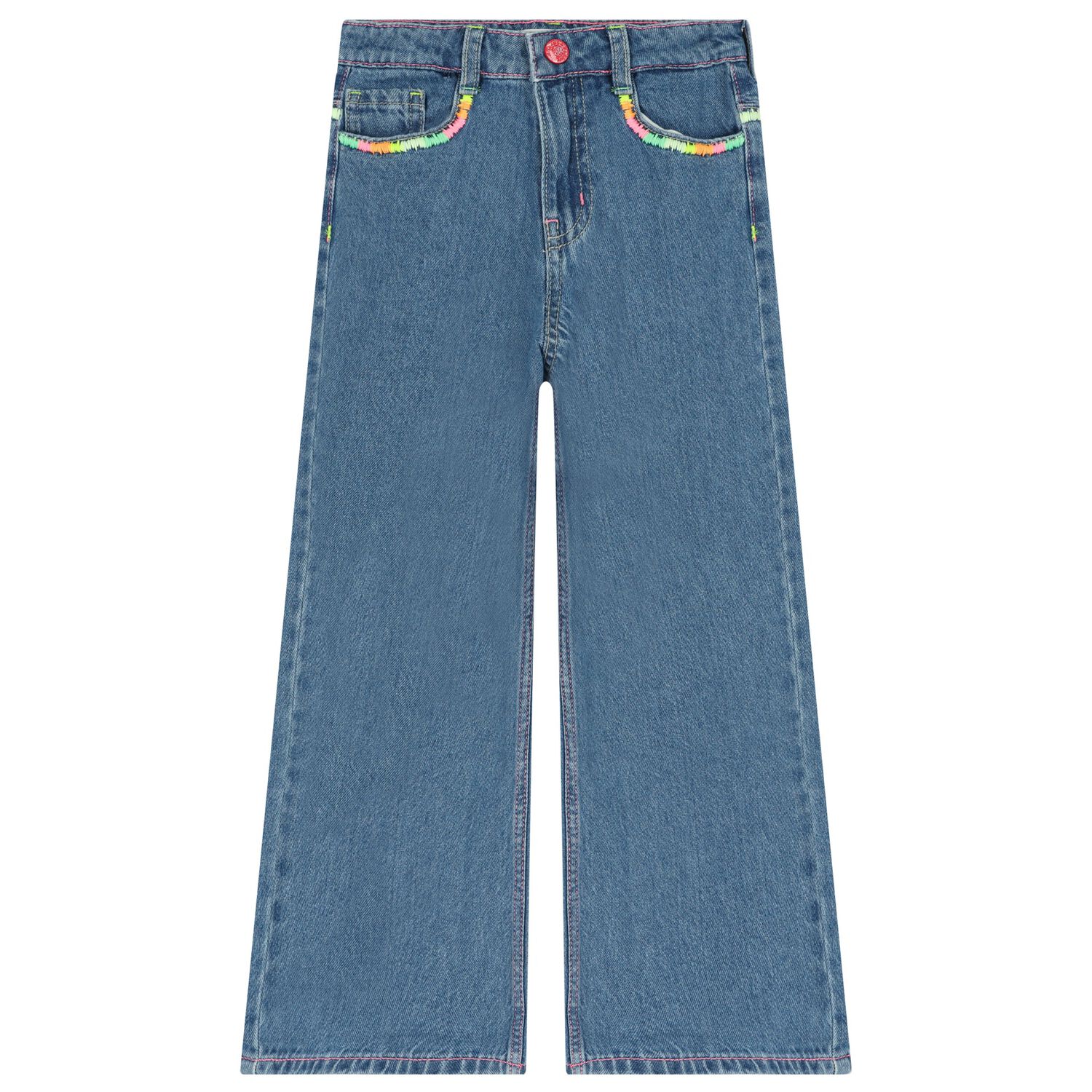 Girls Blue Denim Wide Leg Jeans, 1, hi-res