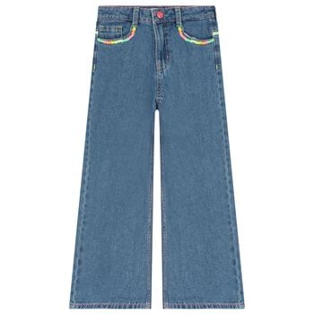 Girls Blue Denim Wide Leg Jeans