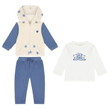 Baby Boys Beige, White & Blue Tracksuit (3 Piece)
