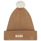 Younger Boys Beige Logo Knitted Hat, 1, hi-res