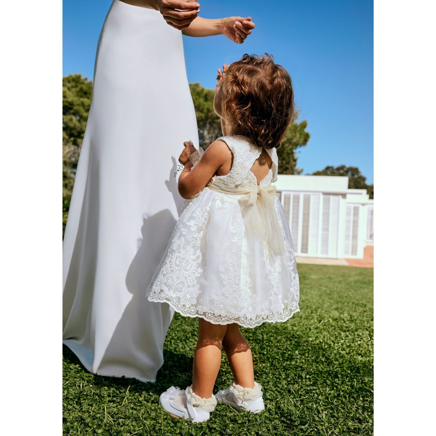 Younger Girls White & Gold Dress, 1, hi-res