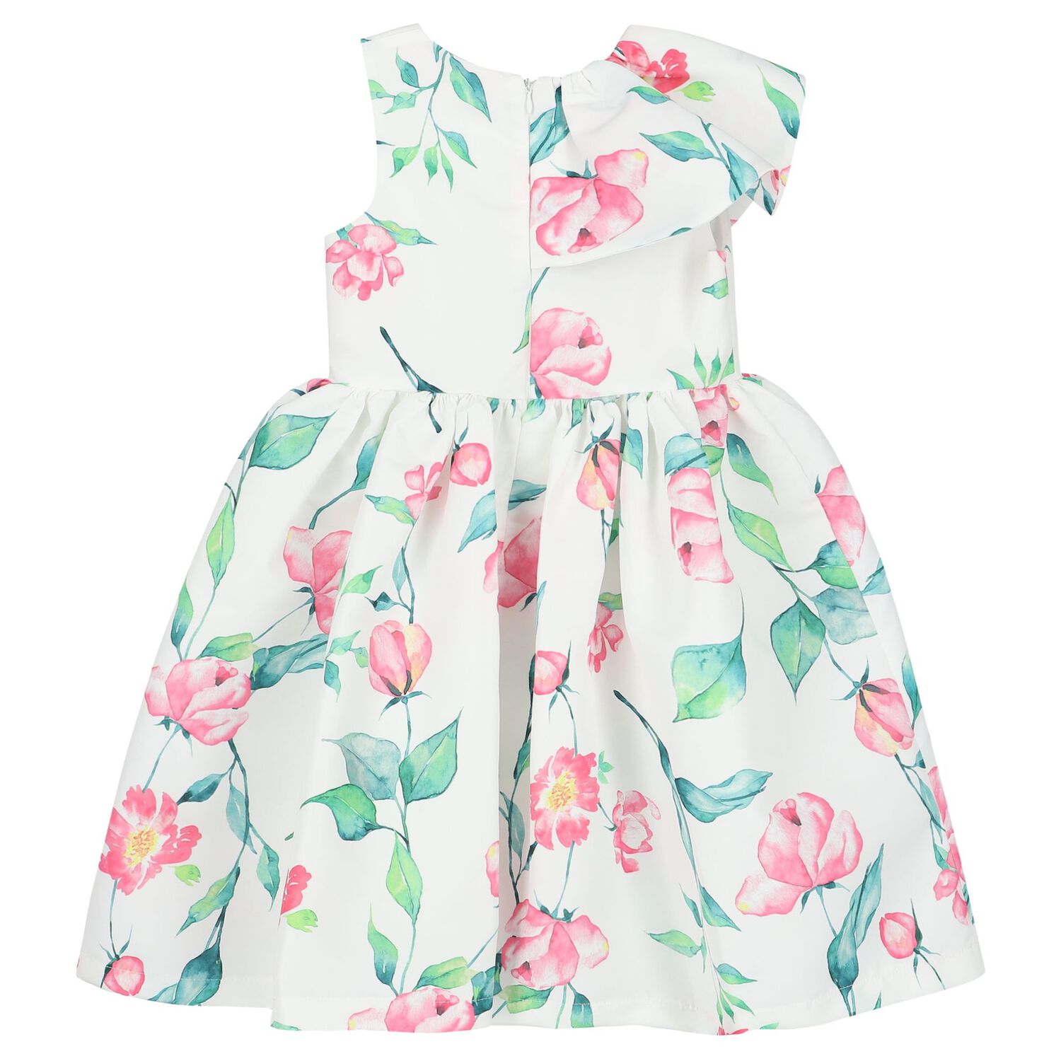 Girls White Floral Dress, 1, hi-res