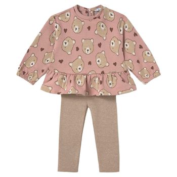Younger Girls Pink & Beige Leggings Set