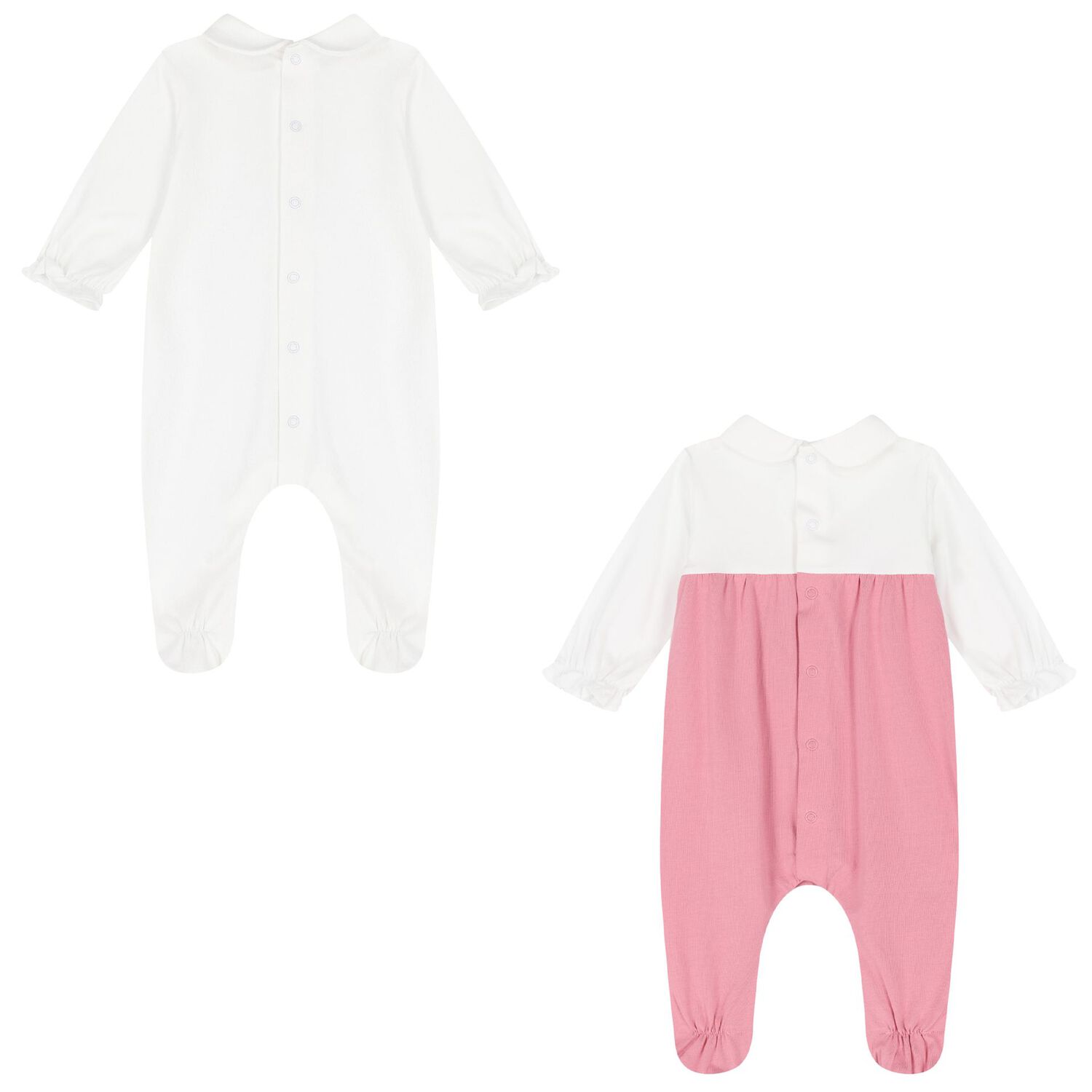 Baby Girls White & Pink Babygrows ( 2-Pack ), 1, hi-res