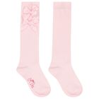 Girls Pink Satin Bow Socks, 1, hi-res