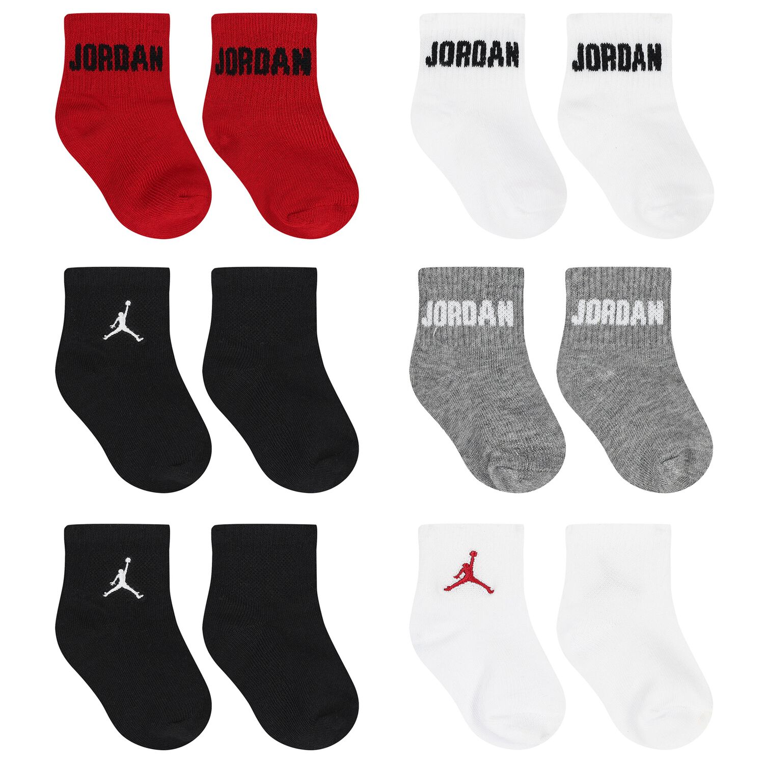 Red, Black & White Jordan Logo Baby Socks ( 6-Pack ), 1, hi-res