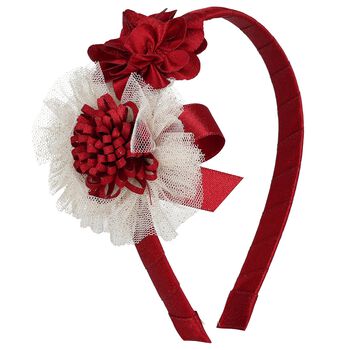Girls Red & Ivory Flower Headband