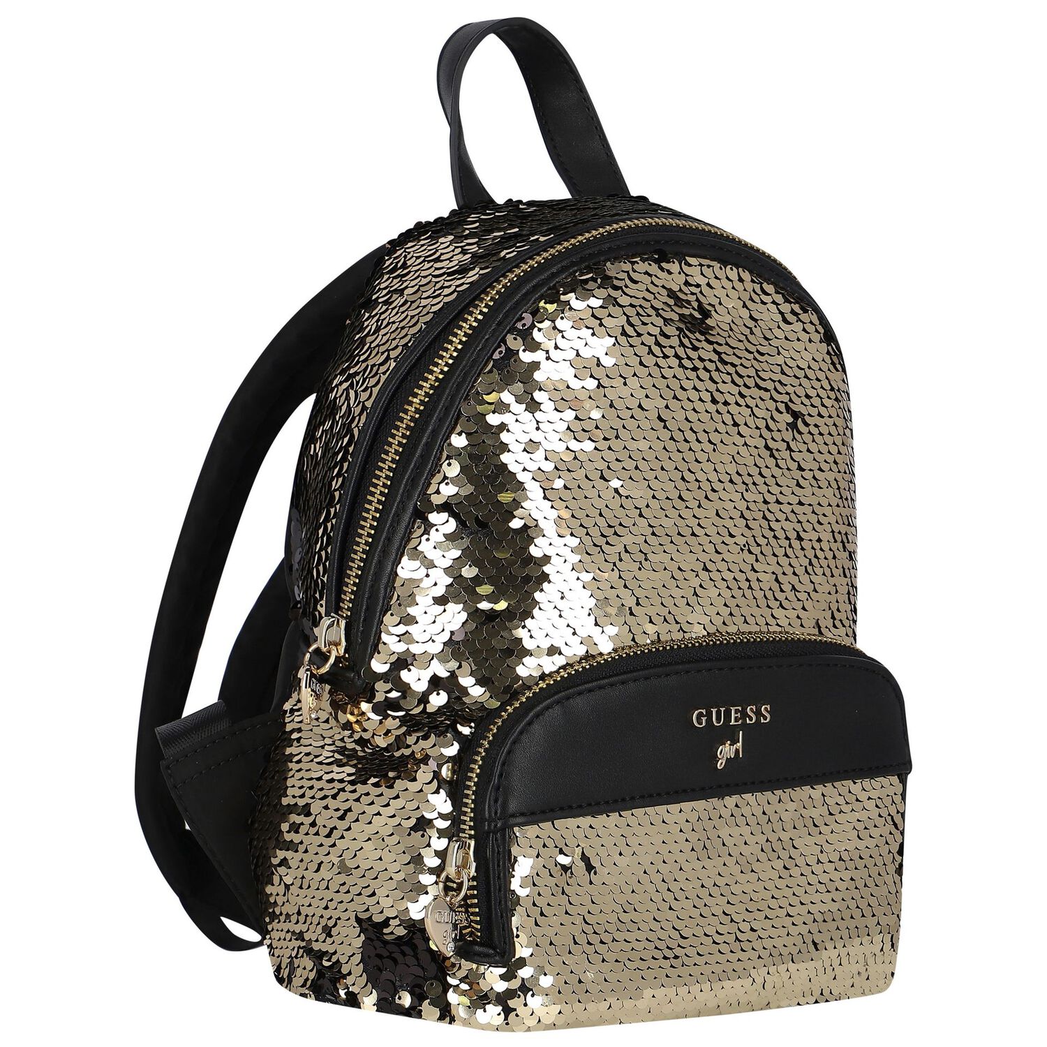 Younger Girls Gold & Black Logo Sequin Backpack, 1, hi-res image number null