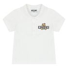 Younger Boys White Teddy Bear Logo Polo Shirt, 1, hi-res