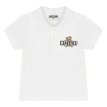 Younger Boys White Teddy Bear Logo Polo Shirt