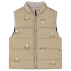 Younger Boys Beige & Navy Blue Reversible Gilet, 1, hi-res