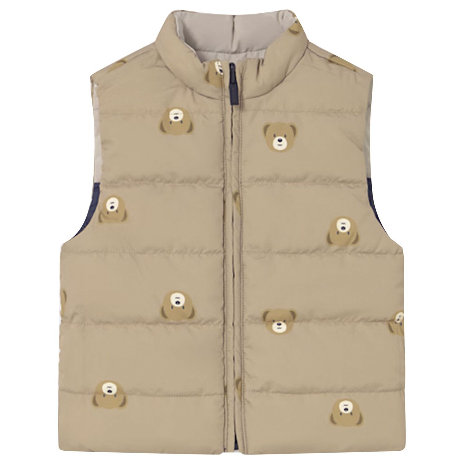 Younger Boys Beige & Navy Blue Reversible Gilet, 1, hi-res