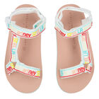 Girls White, Beige & Aqua Logo Sandals, 1, hi-res