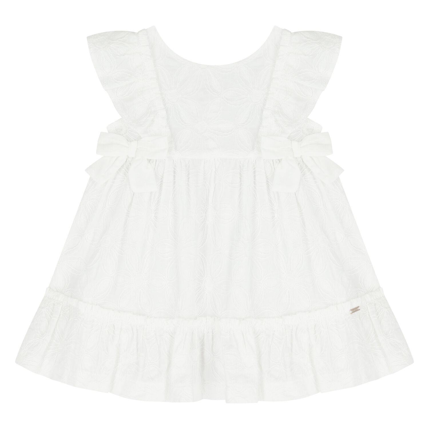 Younger Girls White Embroidered Dress, 1, hi-res