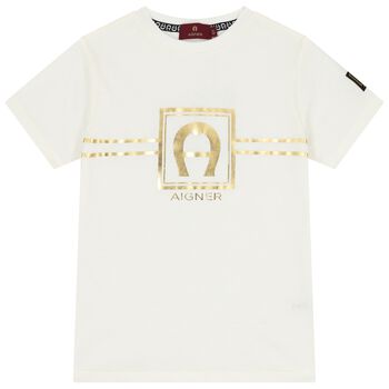 Boys Ivory & Gold Logo T-Shirt
