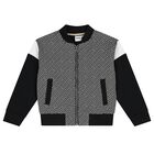 Girls Black & White Logo Zip Up Top, 1, hi-res