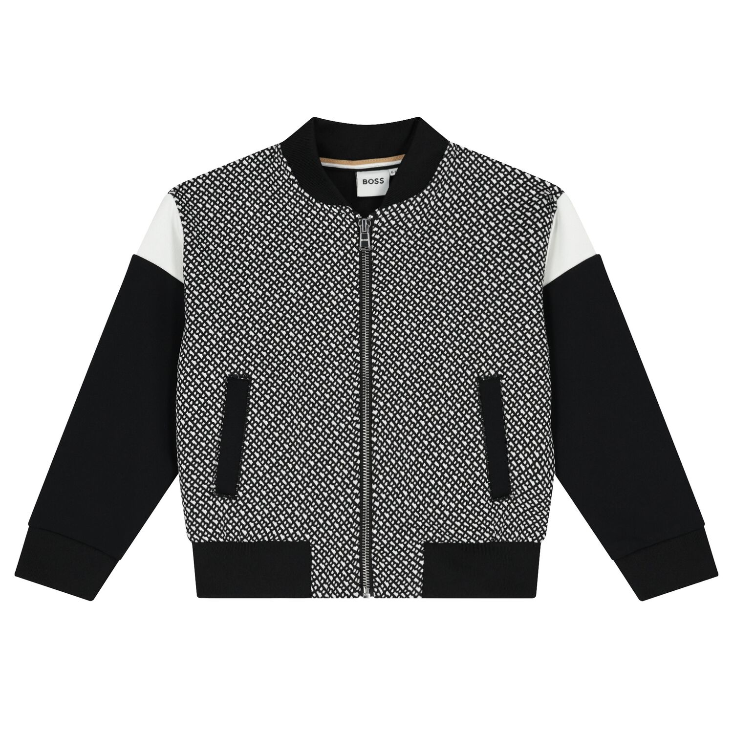 Girls Black & White Logo Zip Up Top, 1, hi-res