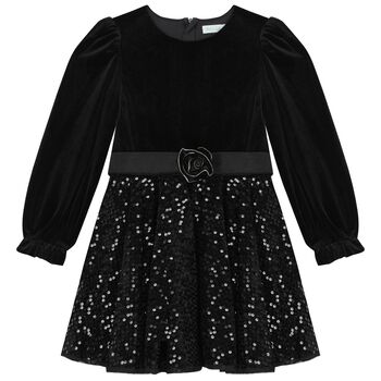 Girls Black Embellished Sequin Dress