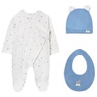 Baby Boys Ivory & Blue Babygrow Gift Set, 3, hi-res