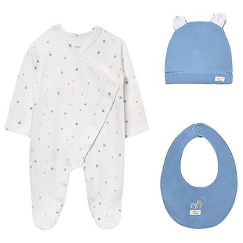 Baby Boys Ivory & Blue Babygrow Gift Set