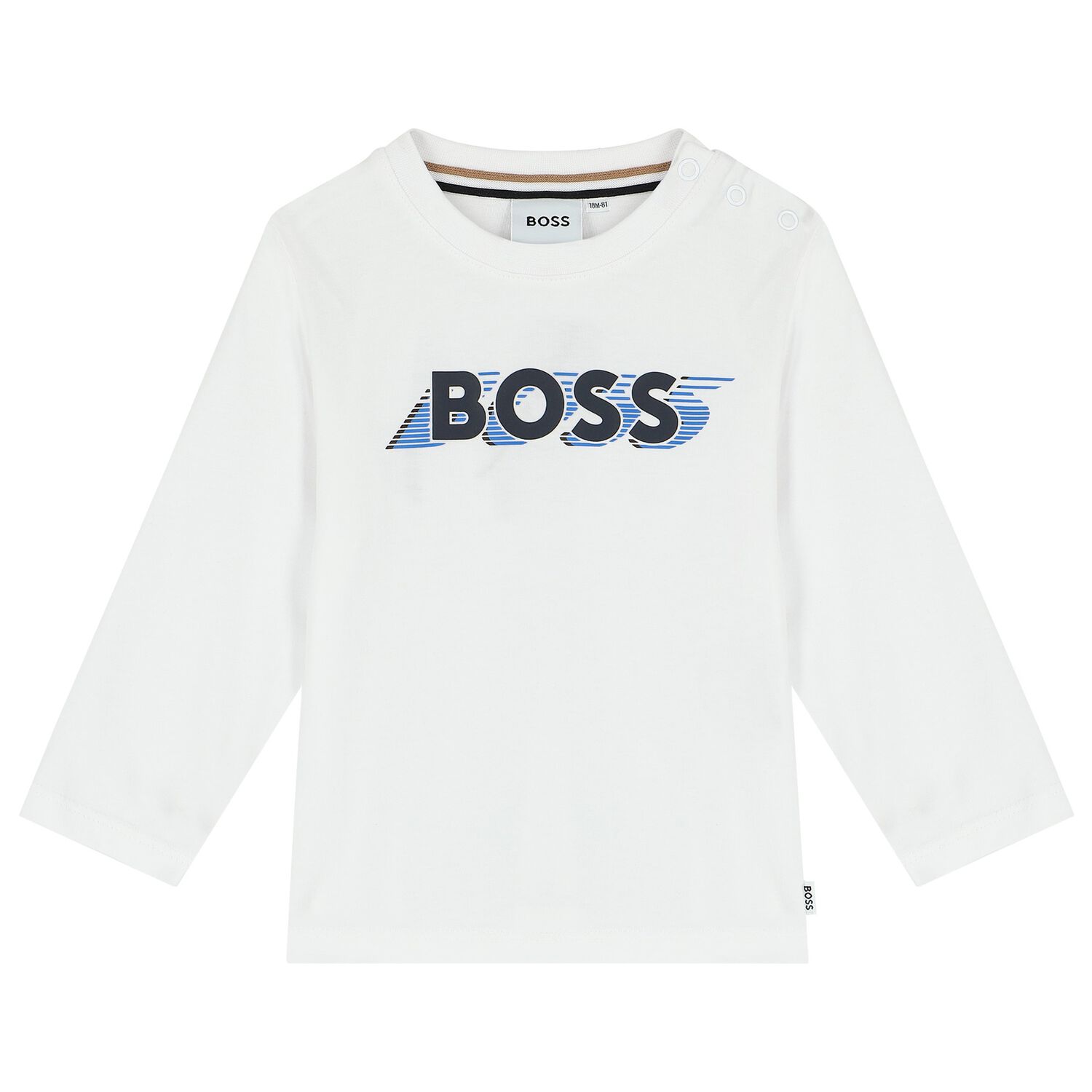 Younger Boys White Logo Long Sleeve Top, 2, hi-res