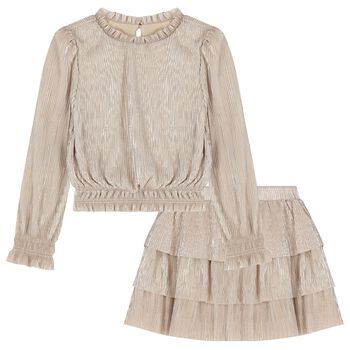 Abel & Lula Girls Gold Plissé Skirt Set, 1 Girls Gold Plissé Skirt Set