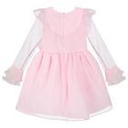 Girls Pink Organza Bow & Ruffle Dress, 1, hi-res