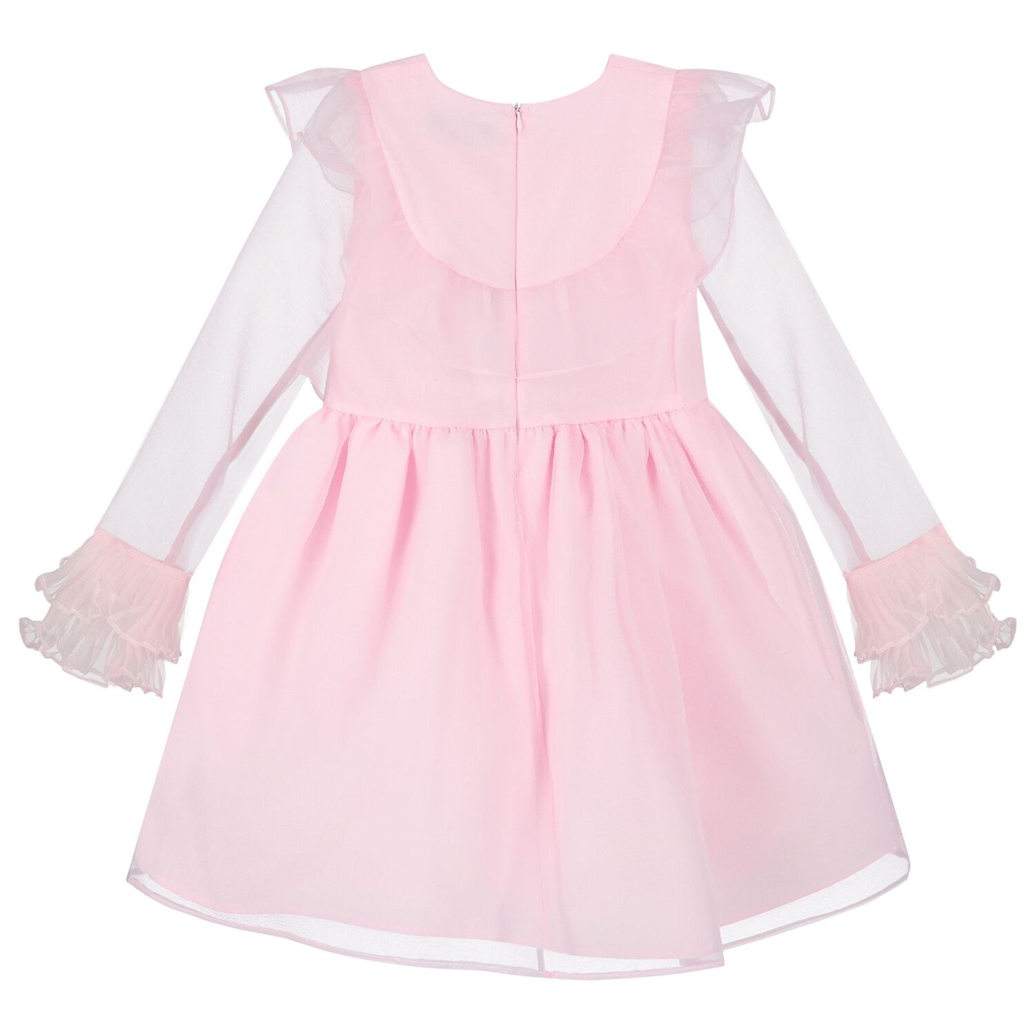 Girls Pink Organza Bow & Ruffle Dress, 1, hi-res image number null