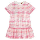 Girls White & Pink Zig Zag Embellished Sequin Dress, 1, hi-res