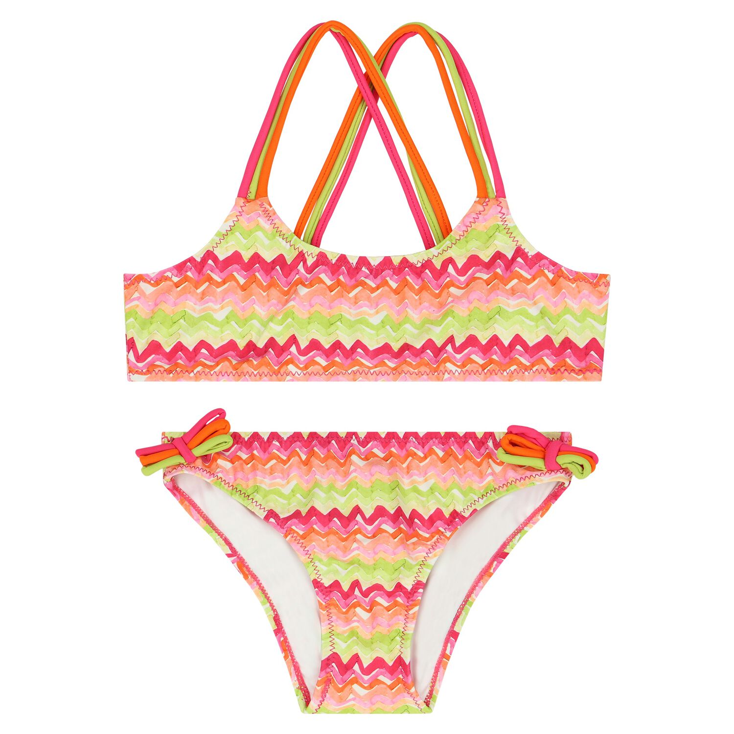 Girls Orange & Green Zig zag Bikini, 1, hi-res image number null