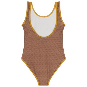 Girls Mini Me Brown & Gold Logo Swimsuit