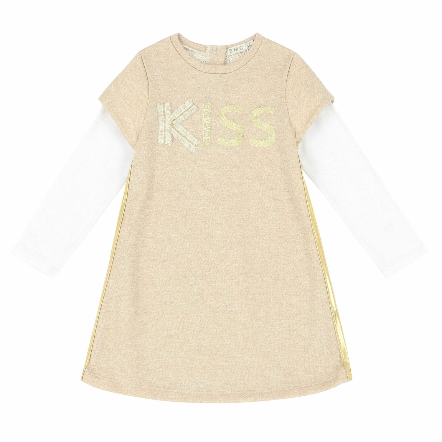 Girls Beige Embroidered Dress, 1, hi-res image number null