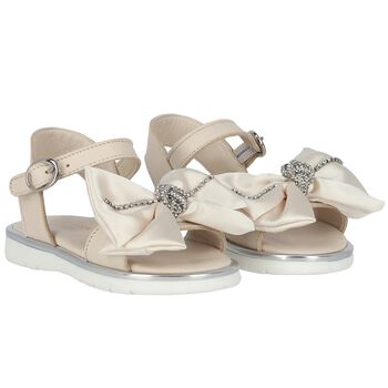 Girls Ivory Embellished Bow Sandals