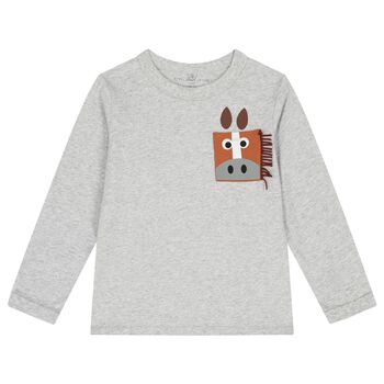 Boys Grey Horse Long Sleeve Top