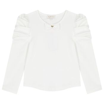Girls White Bow Long Sleeve Top