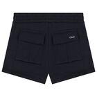 Girls Navy Blue Logo Shorts, 2, hi-res